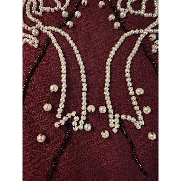 Anthropologie Field Flower Pearled Bow Beaded Sweater Maroon Wool Blend Size S - Picture 3 of 8